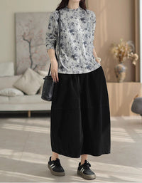 Autumn Women Corduroy Patchwork High Waist Loose Skirt