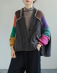 Autumn Women Oversized Retro Patchwork Denim Jacket