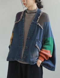 Autumn Women Oversized Retro Patchwork Denim Jacket