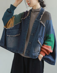 Autumn Women Oversized Retro Patchwork Denim Jacket