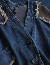 Autumn Women Oversized Retro Patchwork Denim Jacket