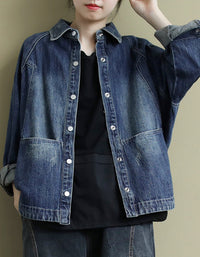 Autumn Women Vintage Loose Fit Button-Up Denim Jacket