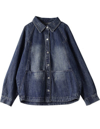Autumn Women Vintage Loose Fit Button-Up Denim Jacket