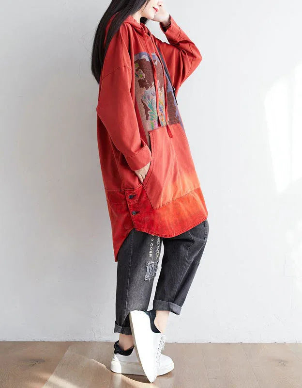 oversized red hoodie dress Red Hooded Dress, Cotton Sweatshirt Hoodie TDK321