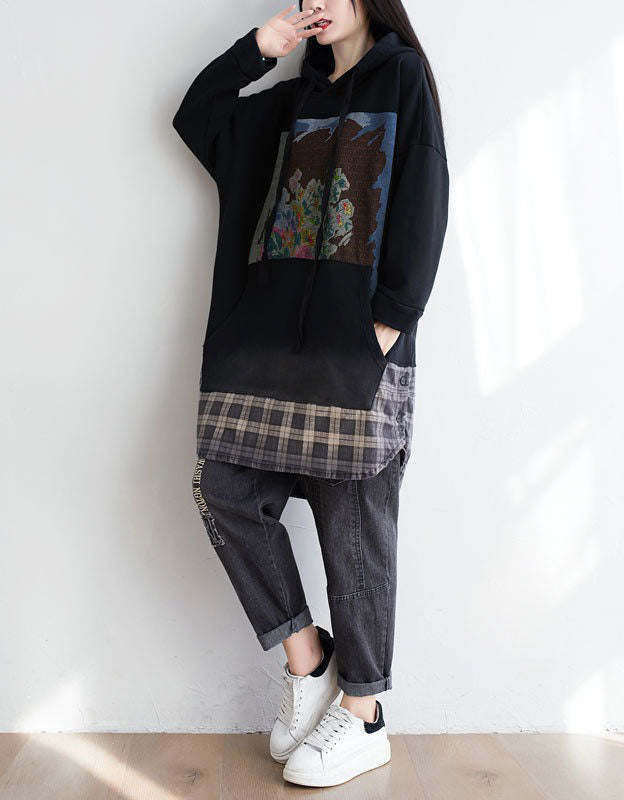 Autumn Women’s Casual Oversized Art Print Hoodie Dress