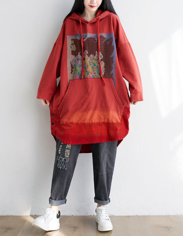 Autumn Women’s Casual Oversized Art Print Hoodie Dress