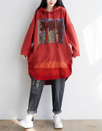 Autumn Women’s Casual Oversized Art Print Hoodie Dress