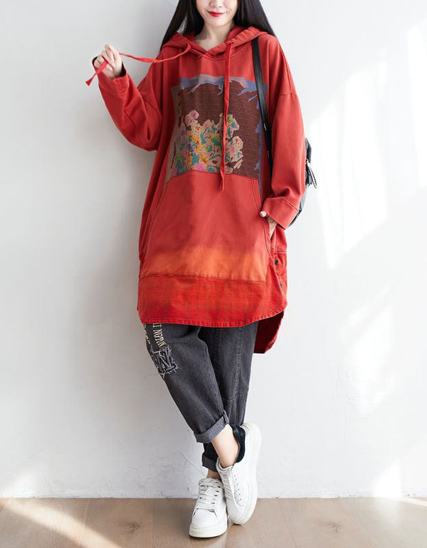 Autumn Women’s Casual Oversized Art Print Hoodie Dress