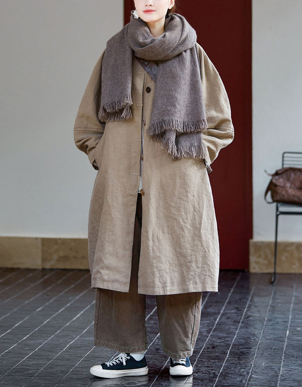 Autumn Women’s Retro Oversized Linen Trench Coat