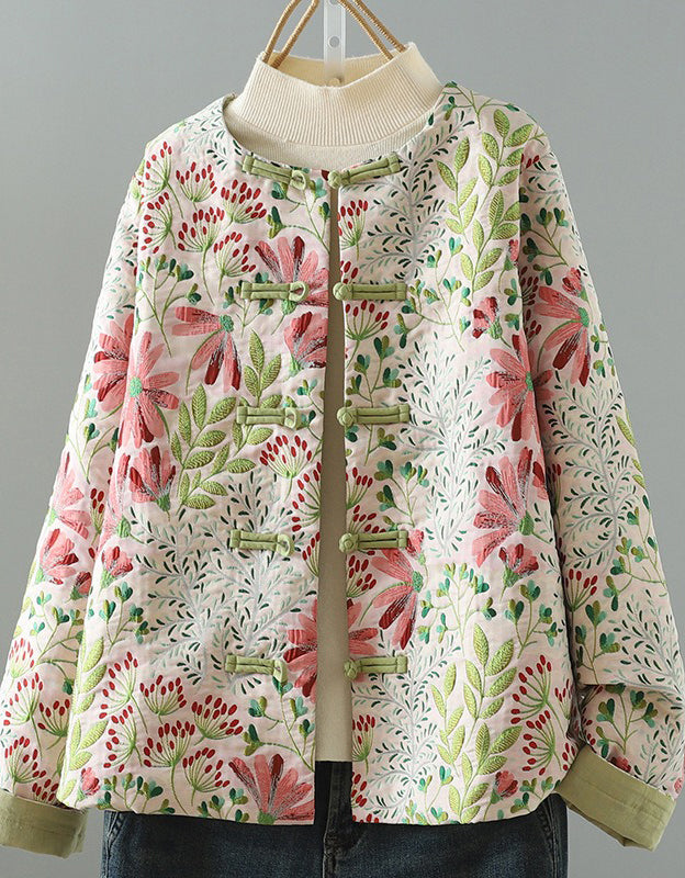 Autumn Women’s Vintage Flower Embroidery Quilted Cardigan Coat