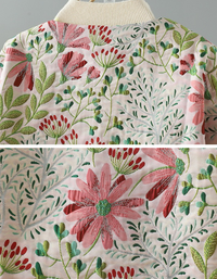 Autumn Women’s Vintage Flower Embroidery Quilted Cardigan Coat
