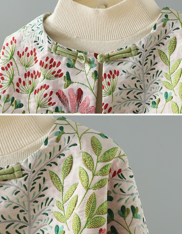 Autumn Women’s Vintage Flower Embroidery Quilted Cardigan Coat