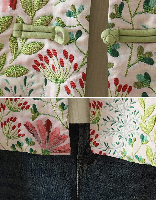 Autumn Women’s Vintage Flower Embroidery Quilted Cardigan Coat