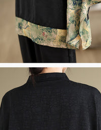Black Retro Floral Print Kimono Shirt
