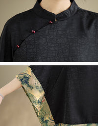 Black Retro Floral Print Kimono Shirt