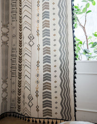 Black Tussle Printed Bohemian Style Curtains