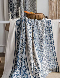 Blue Geometric Pattern Cotton Linen Curtains