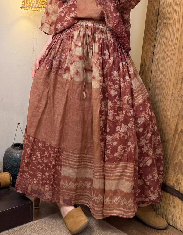 Bohemian A-Line Floral Print Long Skirt