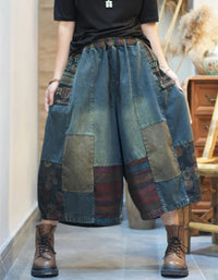 Bohemian Comfortable Patchwork Denim Wide-leg Pants