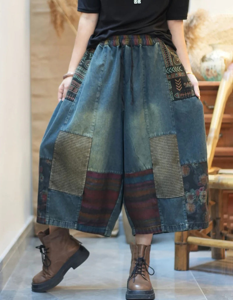 Bohemian Comfortable Patchwork Denim Wide-leg Pants