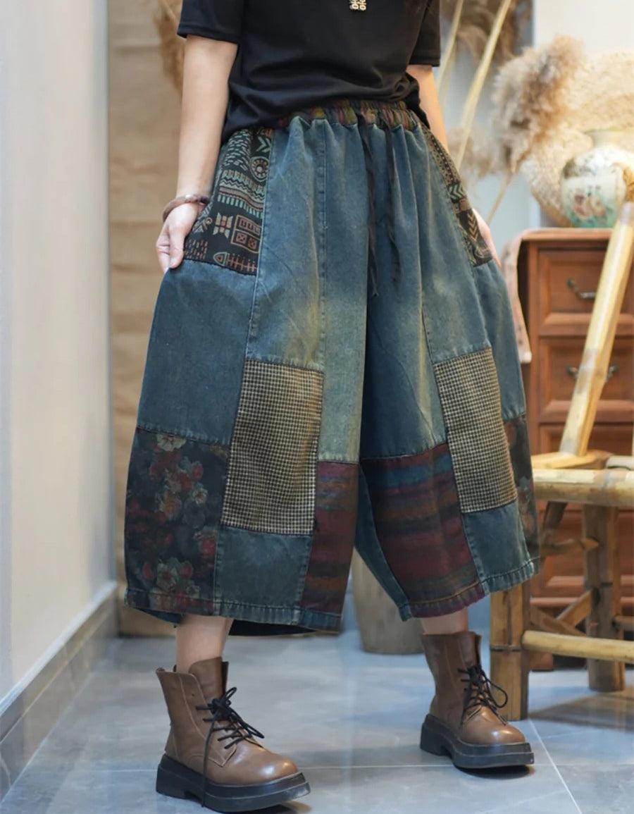 Bohemian Comfortable Patchwork Denim Wide-leg Pants