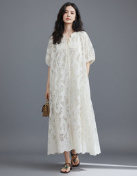 Women’s White Lace Dress – Boho Loose Fit Summer Maxi Dress