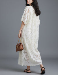 Women’s Elegant White Lace Maxi Dress – Loose Fit Casual Boho Summer Outfit