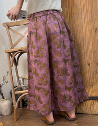 Vintage Floral Wide Leg Linen Blend Summer Trousers