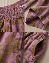 Vintage Floral Wide Leg Linen Blend Summer Trousers
