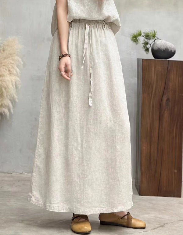 Boho Casual Organic Linen Maxi Skirt