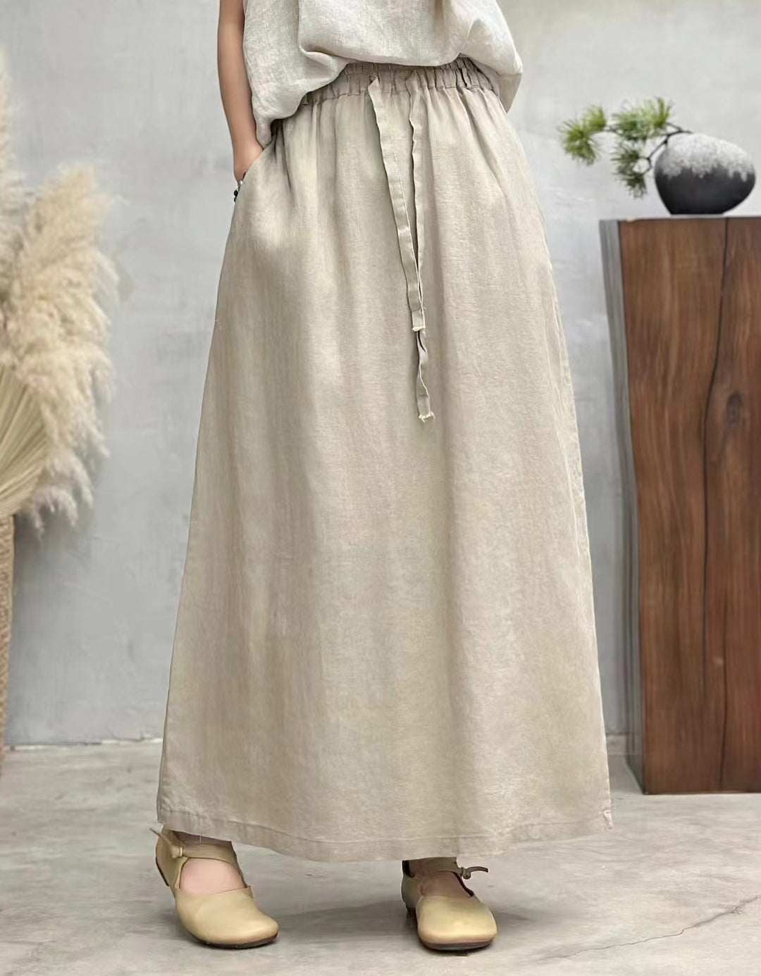 Boho Casual Organic Linen Maxi Skirt