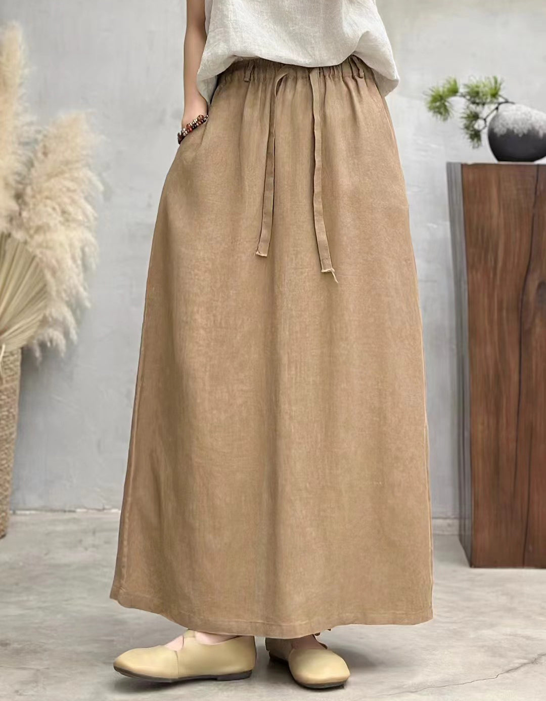 Boho Casual Organic Linen Maxi Skirt