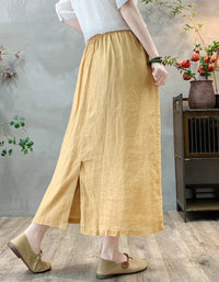Boho Chic Floral Embroidered Linen Midi Skirt