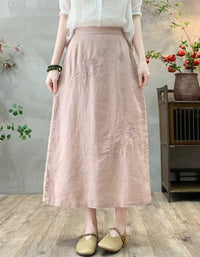 Boho Chic Floral Embroidered Linen Midi Skirt