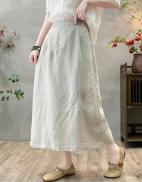 Boho Chic Floral Embroidered Linen Midi Skirt