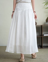 Vintage Inspired Embroidered Linen Maxi Skirt