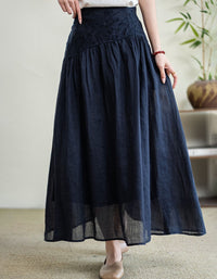Women's Cottagecore Linen Blend Flowy Long Skirt
