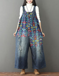 Boho Loose Fit Wide-Leg Denim Overalls