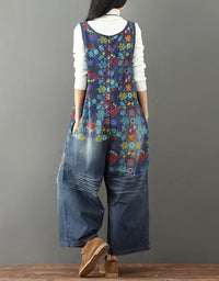Boho Loose Fit Wide-Leg Denim Overalls
