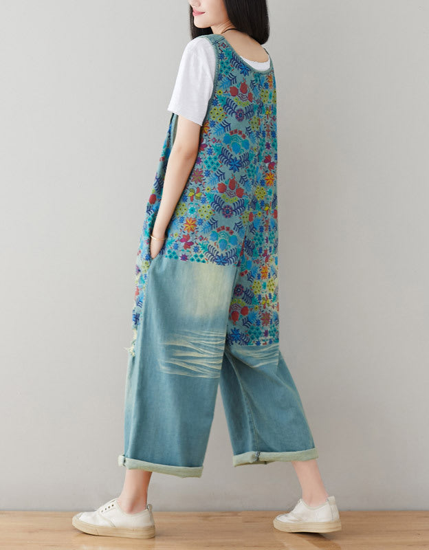 Boho Loose Fit Wide-Leg Denim Overalls