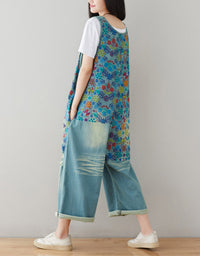 Boho Loose Fit Wide-Leg Denim Overalls