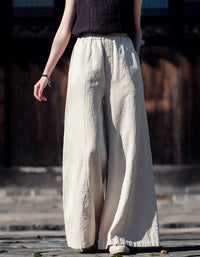 Boho Loose Fit Wide-Leg Palazzo Ramie Linen Pants
