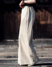 Boho Loose Fit Wide-Leg Palazzo Ramie Linen Pants