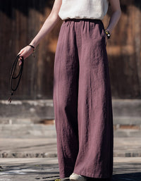 Boho Loose Fit Wide-Leg Palazzo Ramie Linen Pants