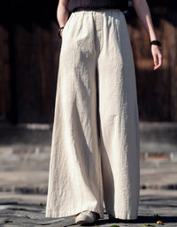 Boho Loose Fit Wide-Leg Palazzo Ramie Linen Pants