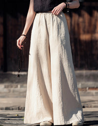 Boho Loose Fit Wide-Leg Palazzo Ramie Linen Pants