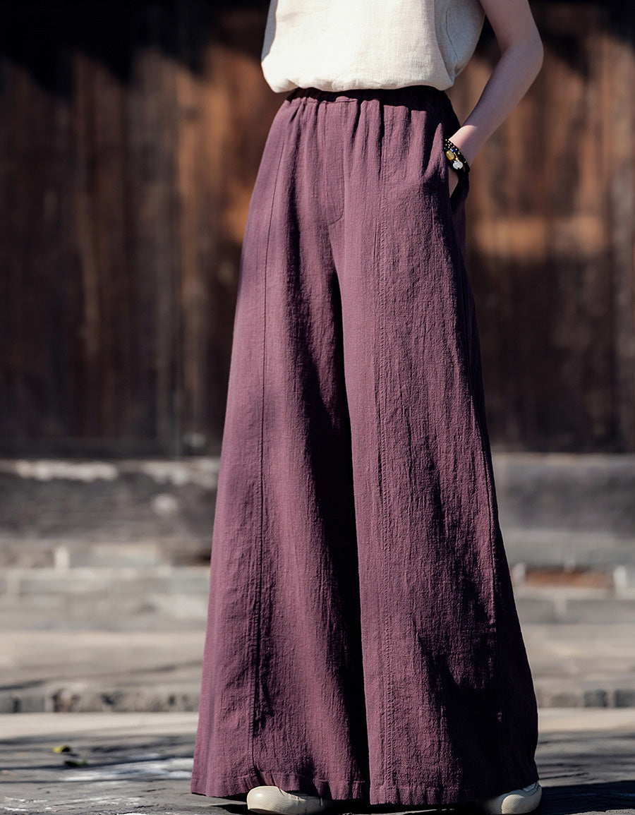Boho Loose Fit Wide-Leg Palazzo Ramie Linen Pants