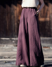Boho Loose Fit Wide-Leg Palazzo Ramie Linen Pants