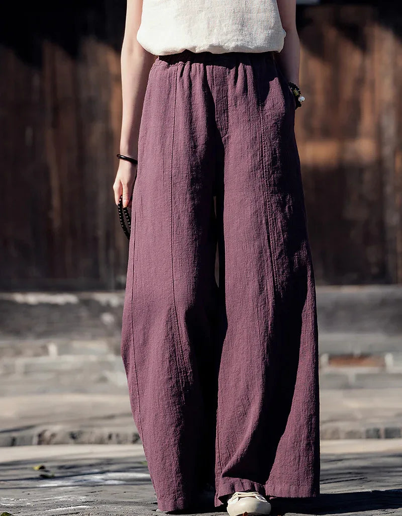 Boho Loose Fit Wide-Leg Palazzo Ramie Linen Pants – Islinen