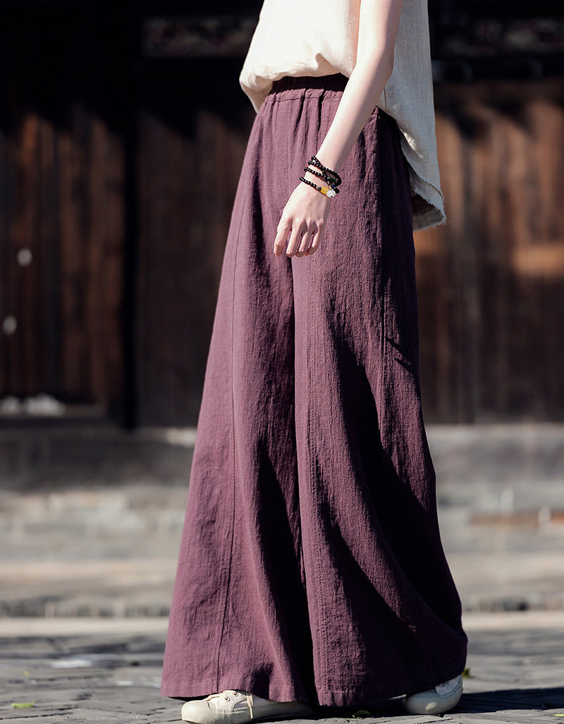 Boho Loose Fit Wide-Leg Palazzo Ramie Linen Pants